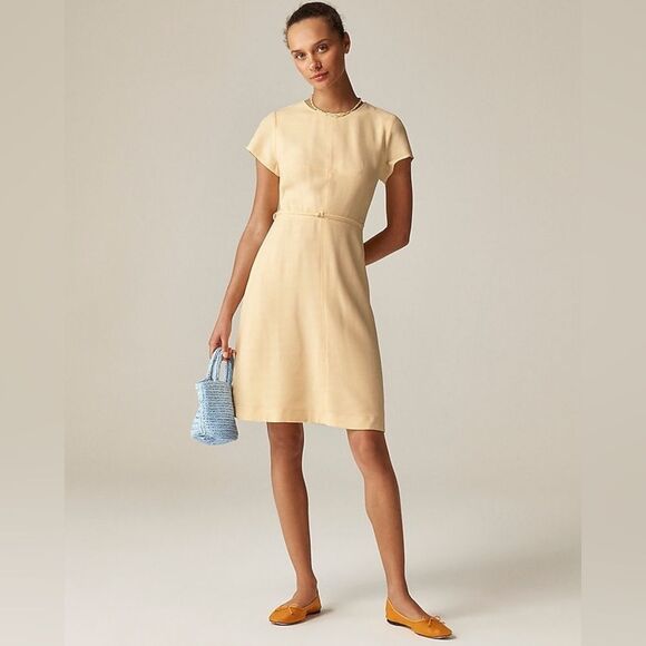 J Crew Tall Mathilde Cap Sleeve Dress in Luster Canvas Sz 10T in Sweet Meringue - Picture 5 of 9